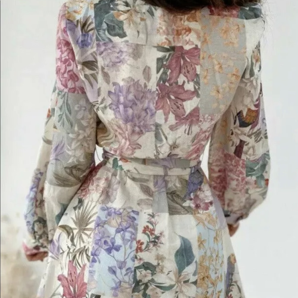 Zara multicolored print floral dress pink white - Picture 5 of 16